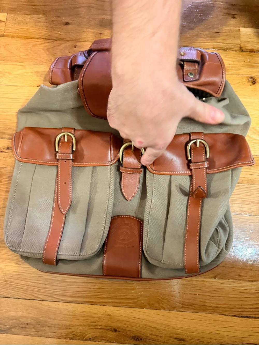 Ghurka Leather Men's Backpack in Beige and Brown